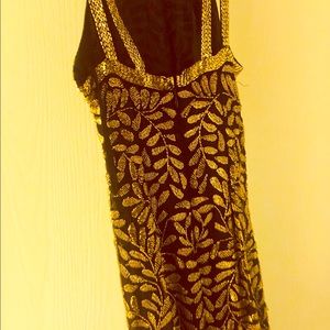 Gold black sequins strappy mini dress Sz 4